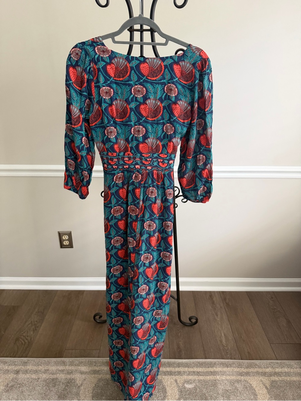 Anthropologie Maeve Philomena Maxi Dress 2 Blue Floral Boho V-Neck Tie Waist - Picture 9 of 10